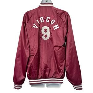 Vidcon 9 Burgundy Red Embroidered Satin Cardinal Bomber Jacket Size S Creator